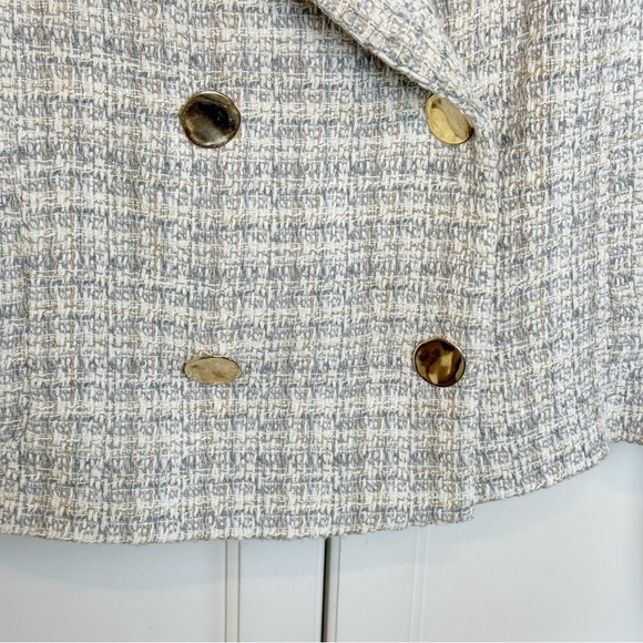 Zara Double Breasted Tweed Jacket Large Gray Texture Weave Crop Blazer Academia - Picture 9 of 16